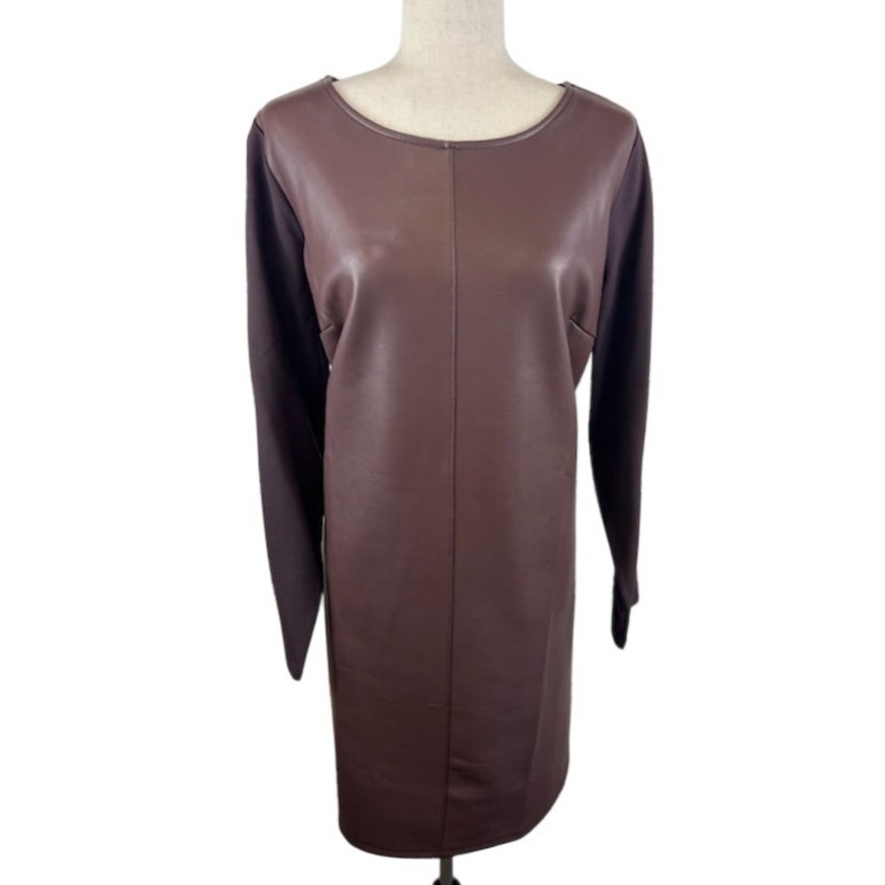 Belle Kim Gravel Brown Faux Leather Long‎ Sleeve Shift Dress Career Size 1X